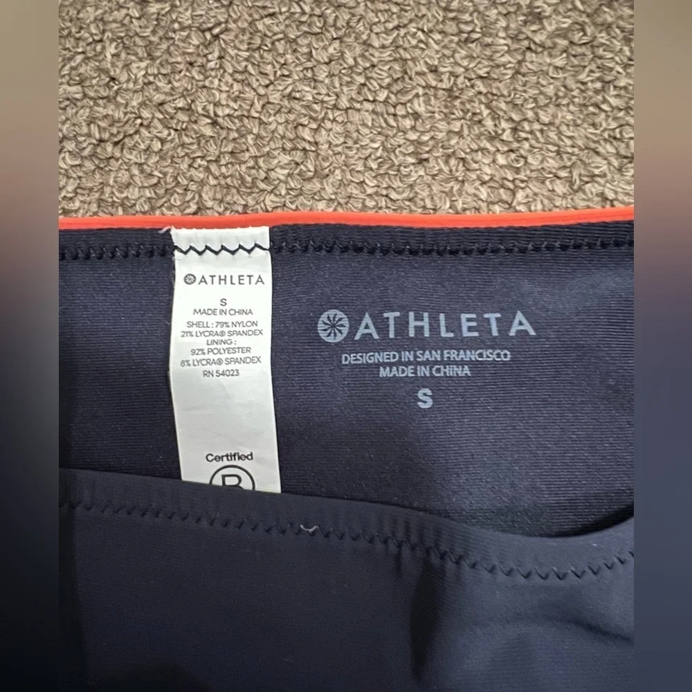 Athleta Colorblock Zip Front Bikini Set Navy Deep Orange Sz Small
